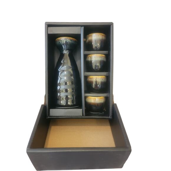 NIB HAPPY By Happy Sales Hand Crafted 5pc Japanese Design Ceramic  Sake Set - Picture 2 of 6